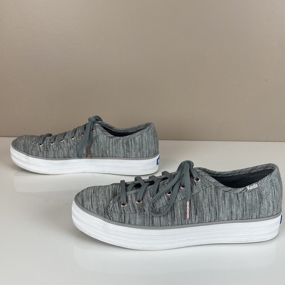 Keds Triple Kick Heathered Stripe Knit Light Grey Platform Sneakers Size 10 - Picture 3 of 16